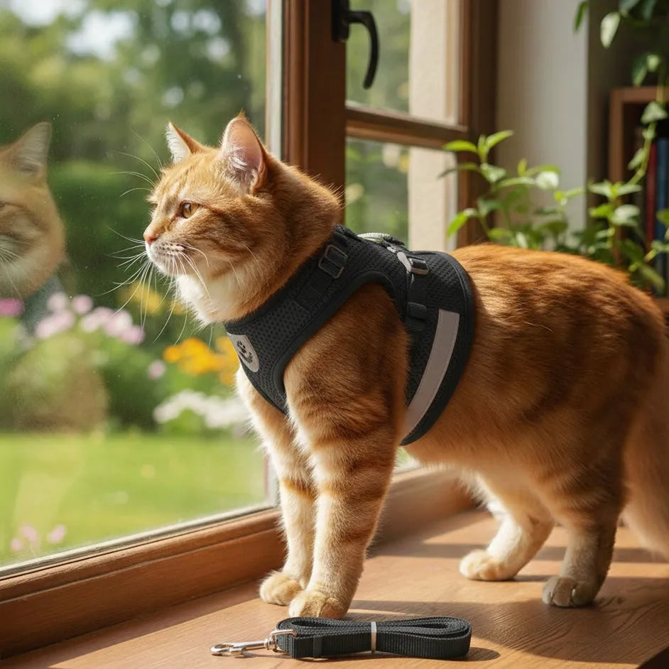 Chat avec Harnais compact noir