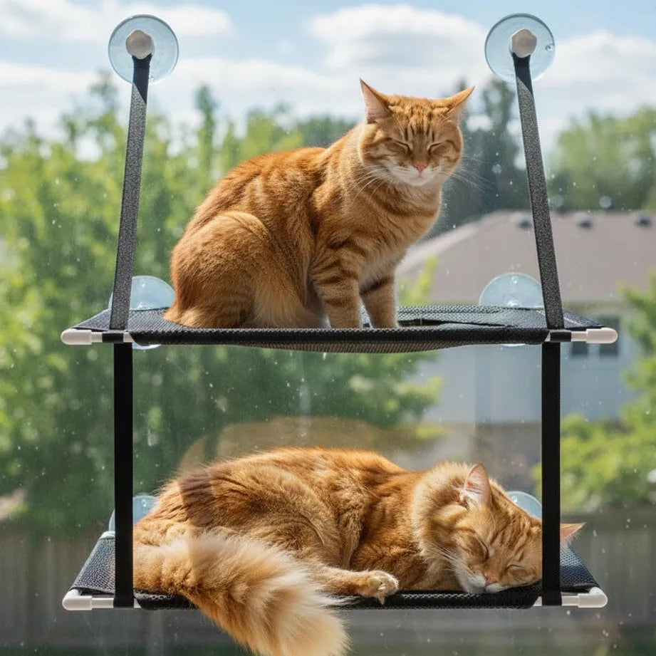 Deux chats sur panier mural chat a étage noir