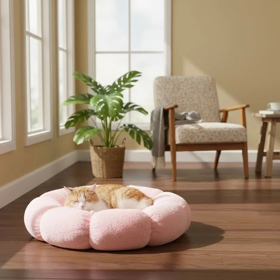 Panier chat fluffy rose dans une salle â manger