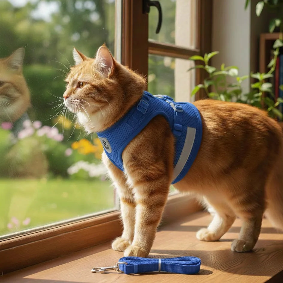 Chat avec Harnais compact bleu