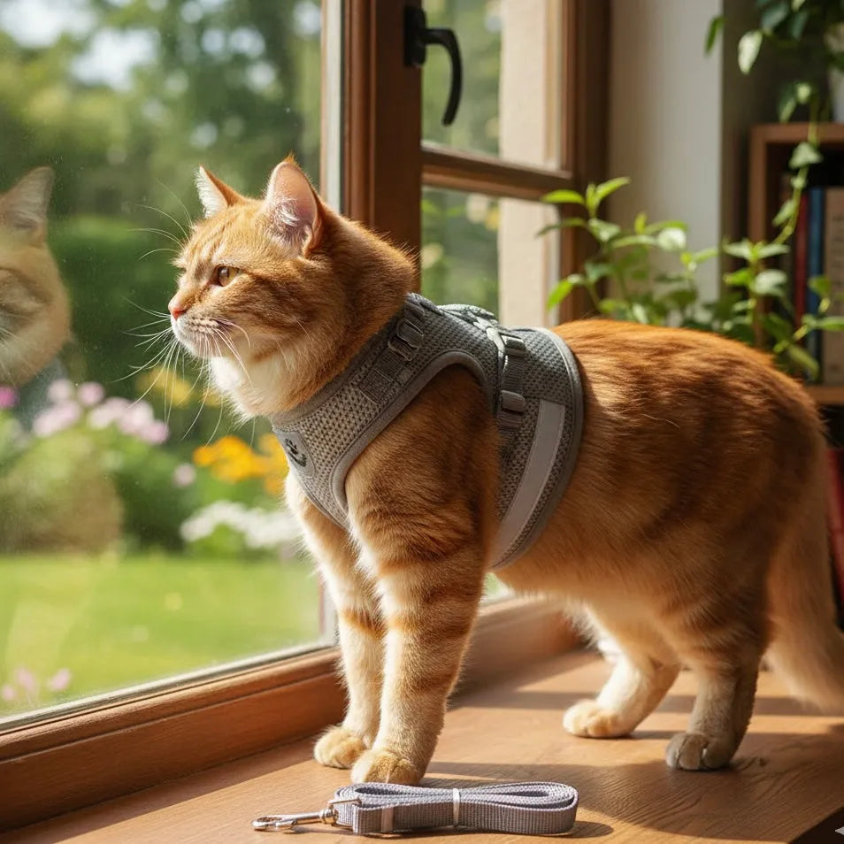 Chat avec Harnais compact gris