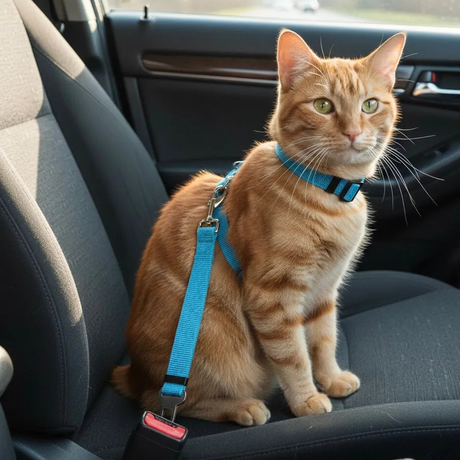 Chat avec harnais léger bleu ciel