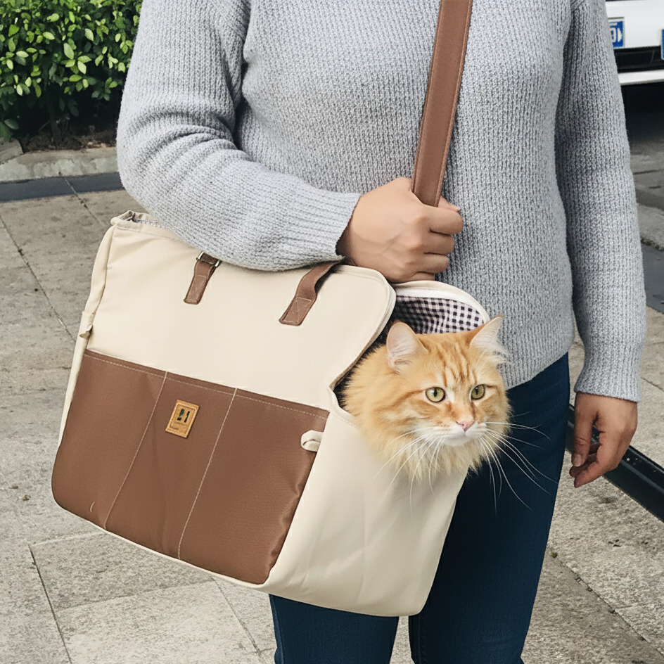 Chat dans un panier extérieur marron