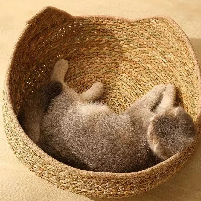 Chat dans panier en osier forme de chat