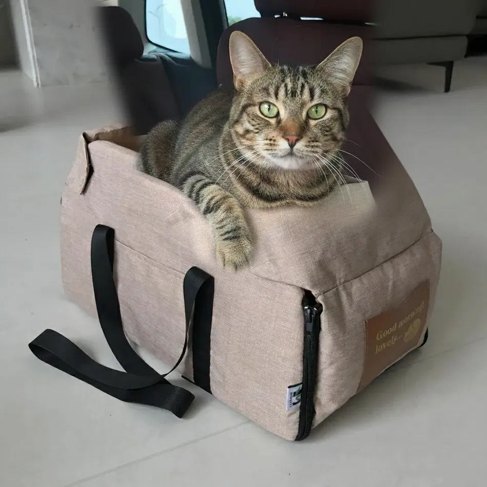 Chat dans panier rose clair