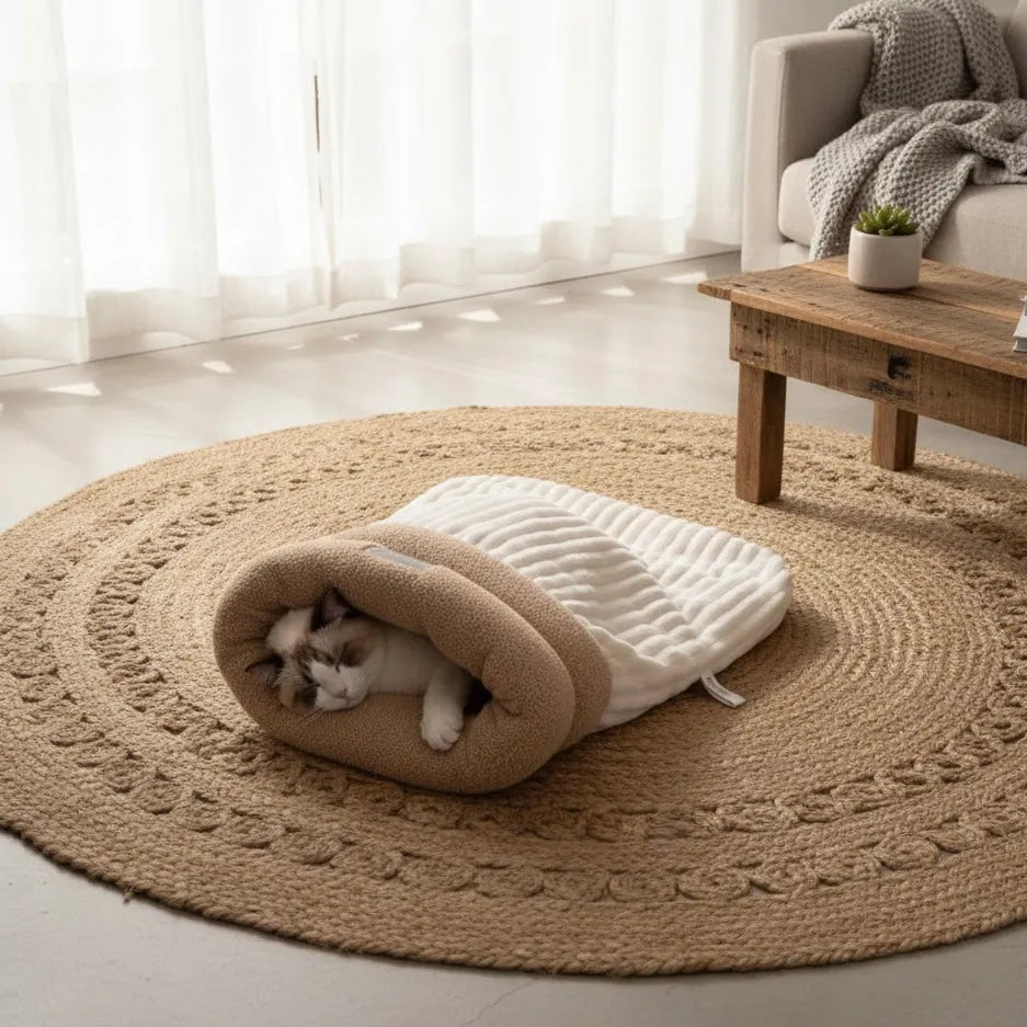 Chat qui dort dans panier chaussette