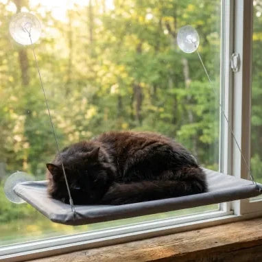 Chat sur panier mural ventouses gris