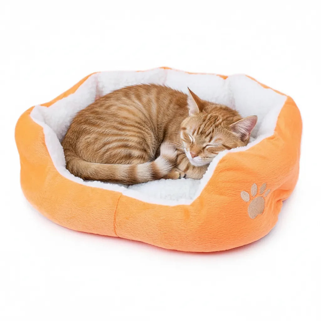 Coussin doux pour chat orange avec un chat