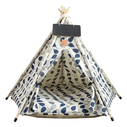 Grand tipi pour chat feuilles bleu