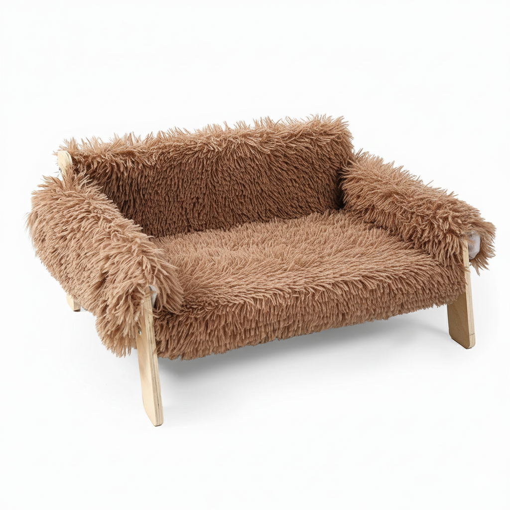 Panier chat en forme de canapé marron