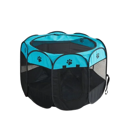 Panier extérieur chat respirant bleu dans un salon