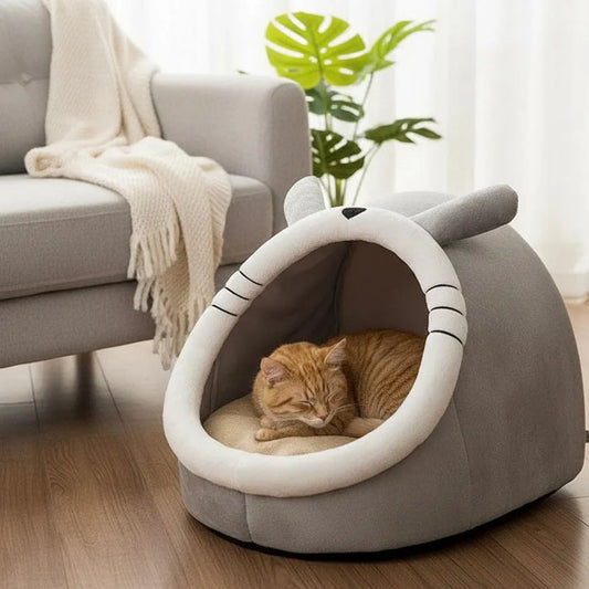 Panier fermé doux pour chat lapin vu de 3/4