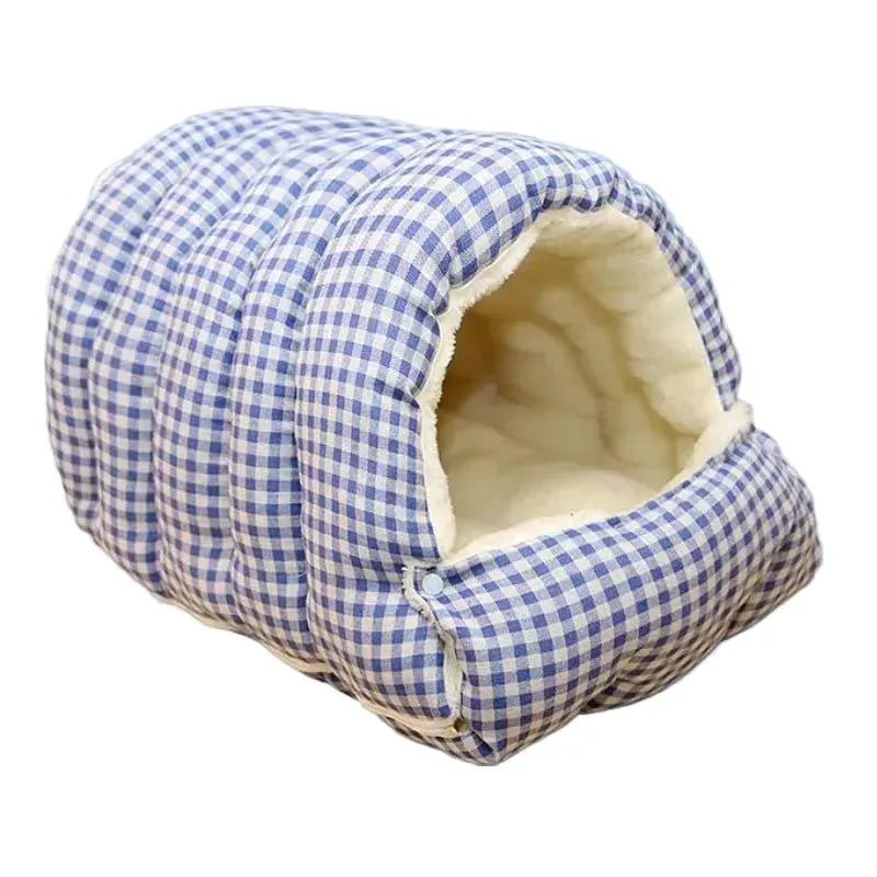 Panier grotte doux bleu pour chat fermé