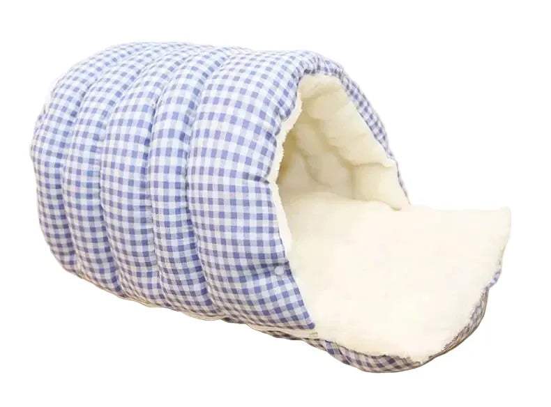 Panier grotte doux bleu pour chat ouvert