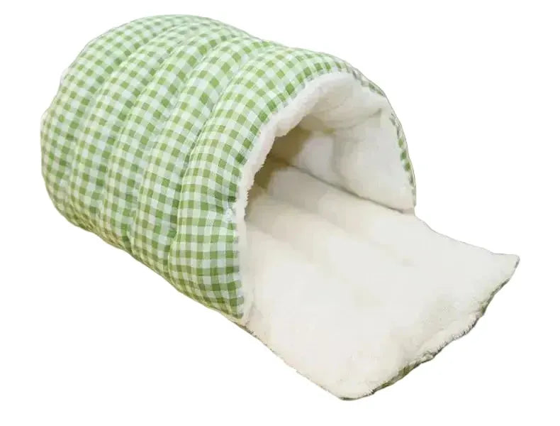 Panier grotte doux vert pour chat ouvert 