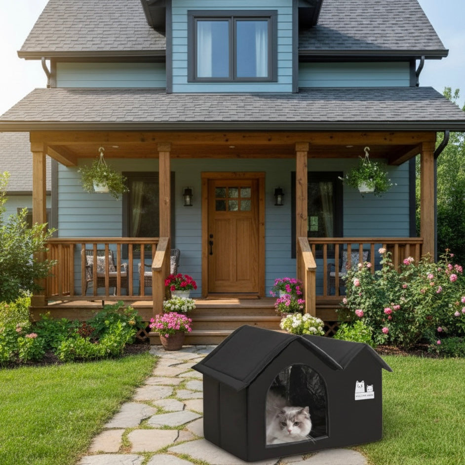 Chat dans un panier extérieur pliable noir